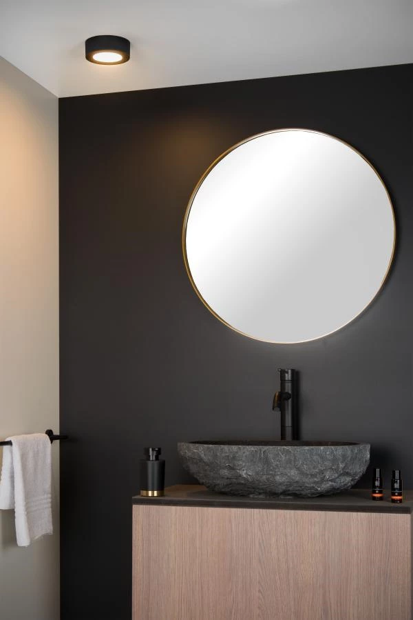 Lucide BRICE-LED - Flush ceiling light Bathroom - Ø 11,7 cm - LED Dim. - 1x8W 3000K - IP44 - Black - atmosphere 1